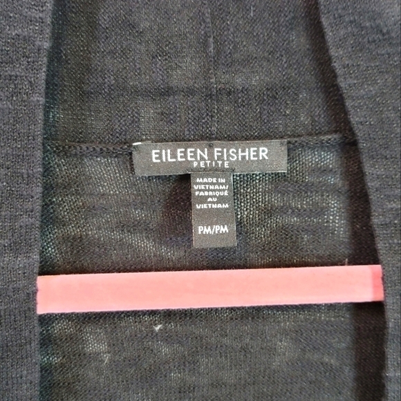 EILEEN FISHER ORGANIC LINEN BLACK OPEN FRONT CARDIGAN, SZ PETITE MEDIUM - Picture 5 of 15